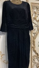 Black Velvet Look Evening Party Dress Pencil Stretch With Bell Edge Sleeves 14