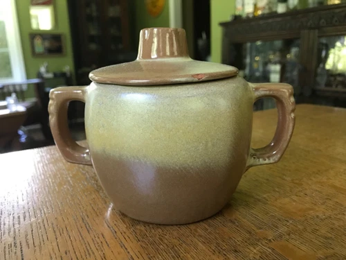 Vintage MCM 1958 5B Frankoma Pottery 12 oz Lidded Sugar Bowl Plainsman Brown