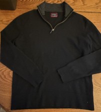 Untuckit Sweater Mens M Black 100 Extra Fine Merino Wool Mock Neck 1/4 Zip