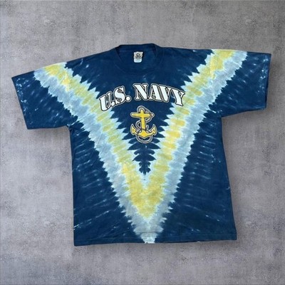 Vintage Liquid Blue ''U.S. Navy'' Anchor Graphic Tie Dye Single Stitch T-Shirt XL