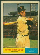 1961 Topps Card #203, Signed-Autographed, Eddie Bressoud, Giants, PSA/DNA w/LOA