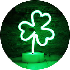LED Shamrock Neon Signs, Night Lights USB Battery Operated Clover Lamp for Bi...