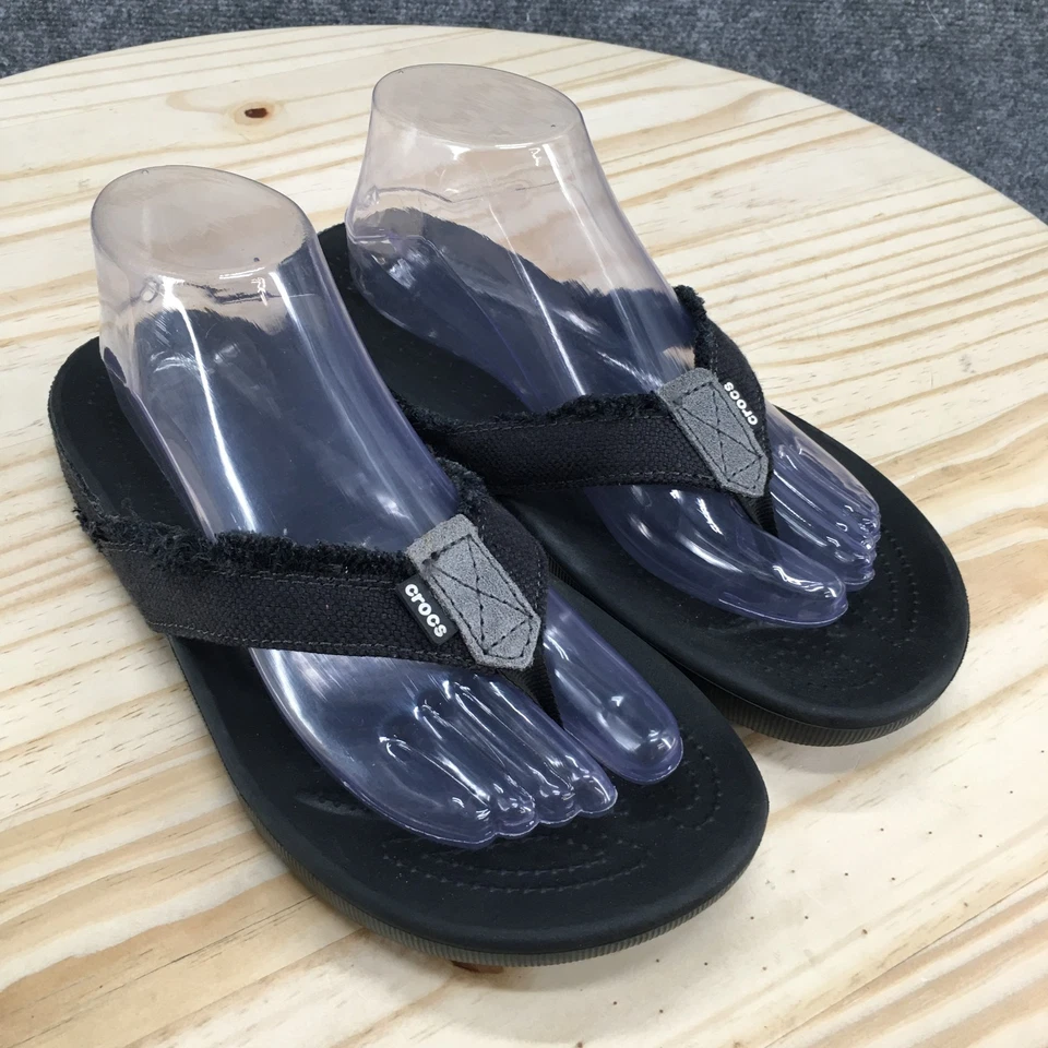 Sandalias Crocs Para Hombre 7 Sta Cruz Negras Lona Sin Cordones Cómodas Chanclas 14393 Foto 3 de 4