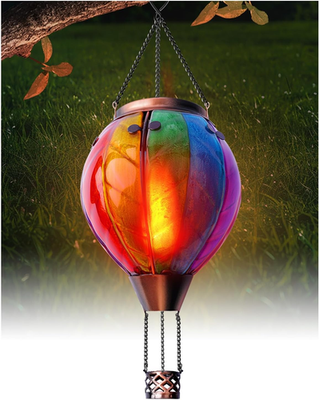 Solar Hot Air Balloon Lantern – Flickering Flame Effect, Colorful Glass, Waterproof Hanging Light For Garden, Patio, Pathway – Orange