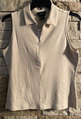 EXPRESS Women s Sleeveless Collared  Polo Off White 1/4 Zip Sz Large NWT