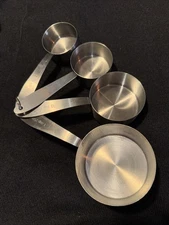 Set 4 Stainless Steel Measuring Cups Heavy Duty Home Hero 1 Cup 1/2 1/3 1/4 EUC