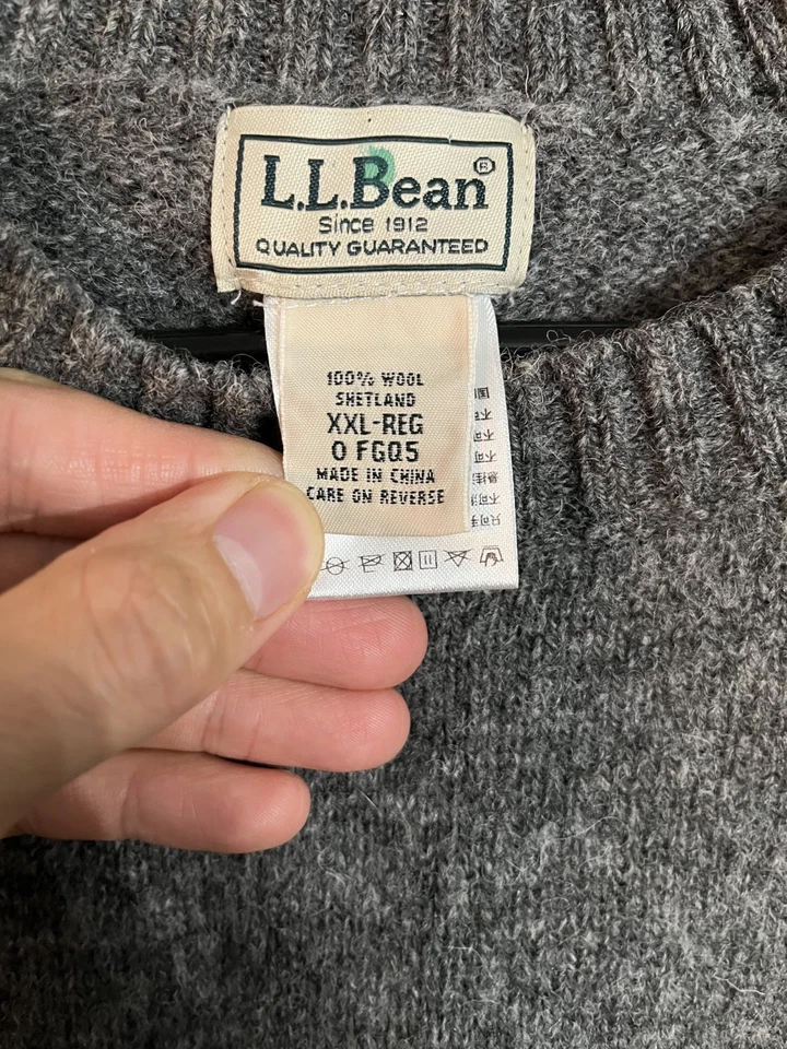 LL Bean 100% Shetland Wool Crewneck Sweater Pullover Gray Grandpa Warm Men's XXL - Image 4 of 4