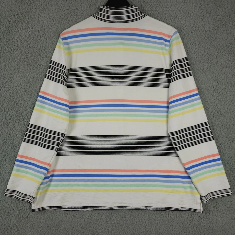 T by Talbots Pullover Women XL White Black Striped 1/4 Snap Terry Sweater UPF 50 - Image 2 of 4