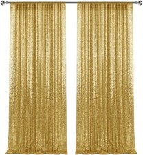 2 PCS Gold Sequin Backdrop Curtain 2x8ft Glitter Photo Background Stage