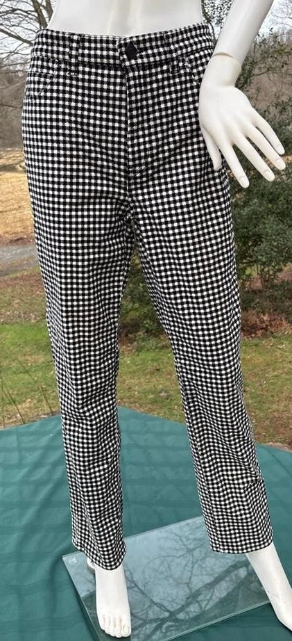 Pantalones ajustados Talbots "Impecables" de terciopelo elástico blanco y negro a cuadros para mujer 8 Foto 2 de 4