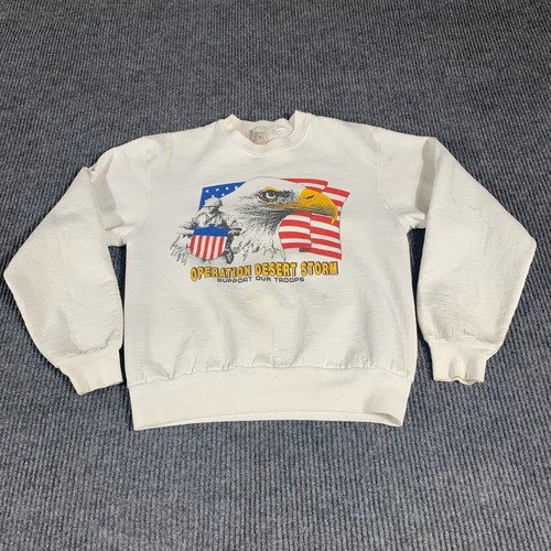 VTG Fruit of the Loom Sweatshirt Mens Medium White Desert Storm Eagle USA Flag