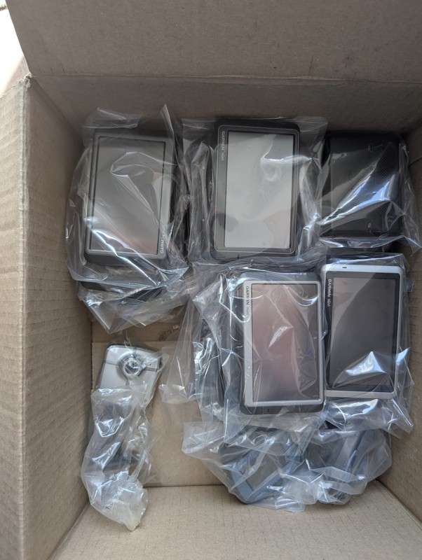 Huge Bundle 24 of Garmin Nuvi Gps Navigation, Chargers, Cords, Boxes, Etc
