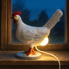 Chicken Lamp USB Night Light White Hen Egg Light Bedside Office Handmade 6''