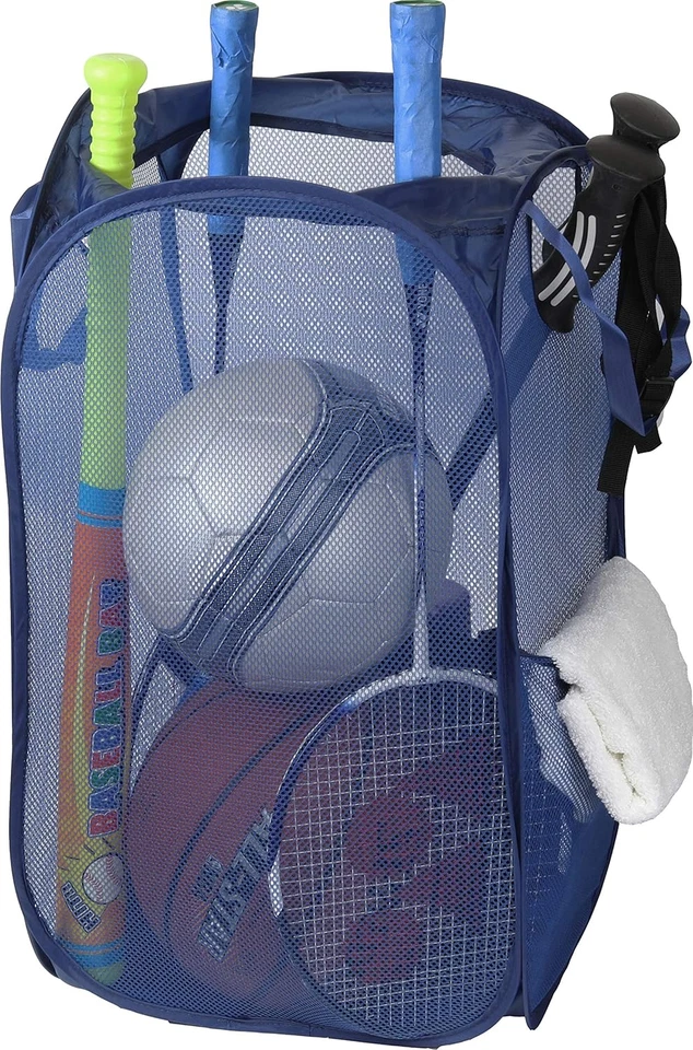 Mesh Pop-Up Laundry Hamper Basket with Side Pocket, Dark Blue - 2 Pack - Image 4 of 4