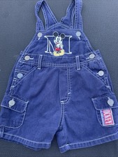 Vintage Baby Mickey And Co Navy Blue Shortalls Overalls W Embroidered Mickey Mou