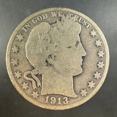 1913 D Barber Half Dollar Well-Worn Detail