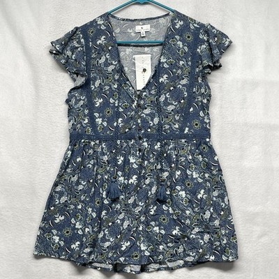 True Craft Dress Womens Small Blue Floral Paisley Boho Tassel Button Summer New