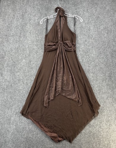 Alyn Paige New York braun Y2K asymmetrischer Saum Neckholder Cocktailkleid Damen Large - Bild 1 von 11