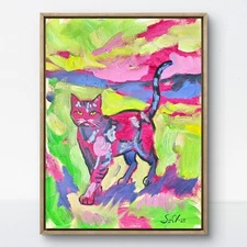 Original Oil Painting 12x16 Canvas Cat Figurative Abstract Neo Expressionism