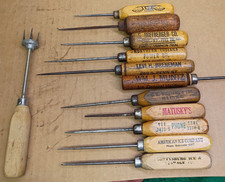 12pc Vintage Wood Handle Advertising Ice Pick...
