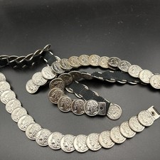 Vintage Silver Tone Medallion Coin Stretch Belt Gypsy Belly Dance adjustable