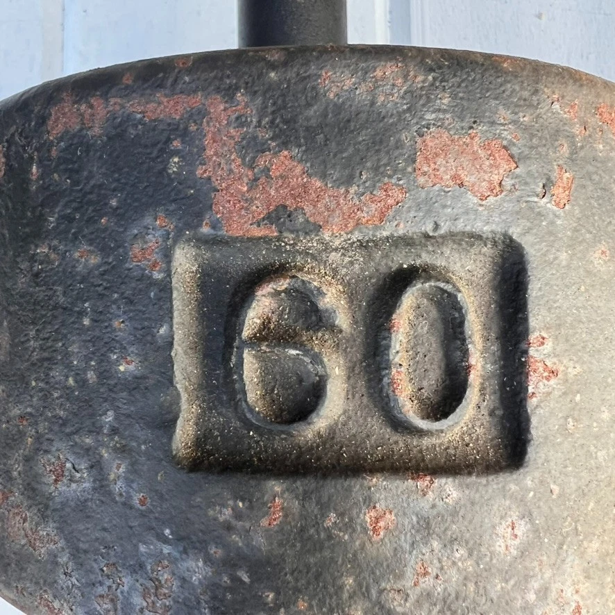 Par de mancuernas York Roundhead vintage 60 libras hierro estampado libras EE. UU. Foto 2 de 4