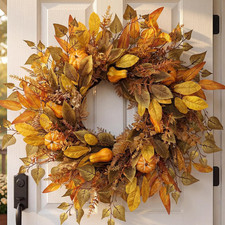Fall Wreath for Front Door, 26 Inch Artificial Harvest Wreath with Maple Leaves,