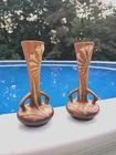 Pair Roseville Freesia Brown Vintage Mid Century Modern Ceramic Bud Vases 195-7