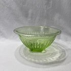 Vintage Uranium Glass Mixing Bowl 9”  Green Ribbed Depression Era Glow Vaseline
