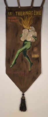 ANTIQUE HAND PAINTED FRENCH CANVAS BANNER W TASSEL TRIM BOTTOM