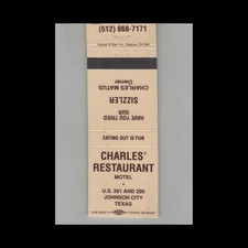 Matchbook Cover Charles' Restaurant & Motel Johnson City TX #4