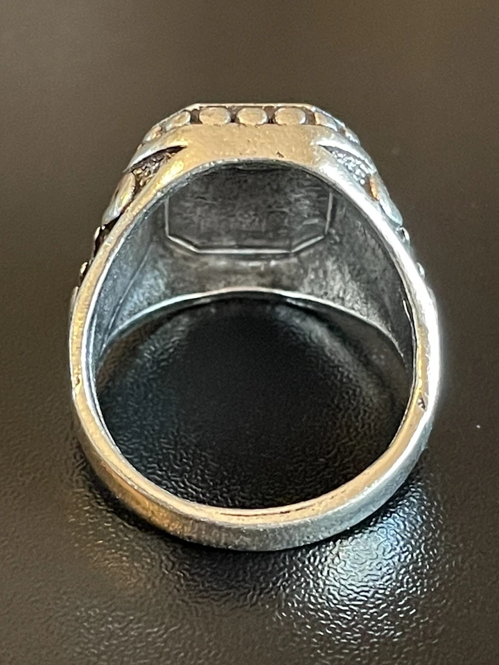 Шестиугольный черный обсидиан драгоценный камень S925 серебро покрытием мужчин женщин кольцо размер 9 - Изображение 4 из 4