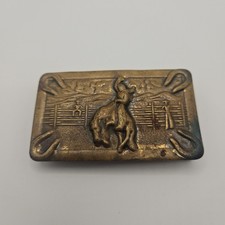 Belt Buckle - Bronco with Rider in Corral - Horseshoe Border - 3.25x2