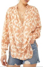 FREE PEOPLE Mia Tunic Top Sz M Pink Beige Flo...