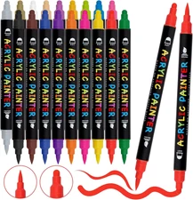 Paint Pens, 18 Colors Acrylic Paint Pens Markers, Dual Tip Markers with Medium T