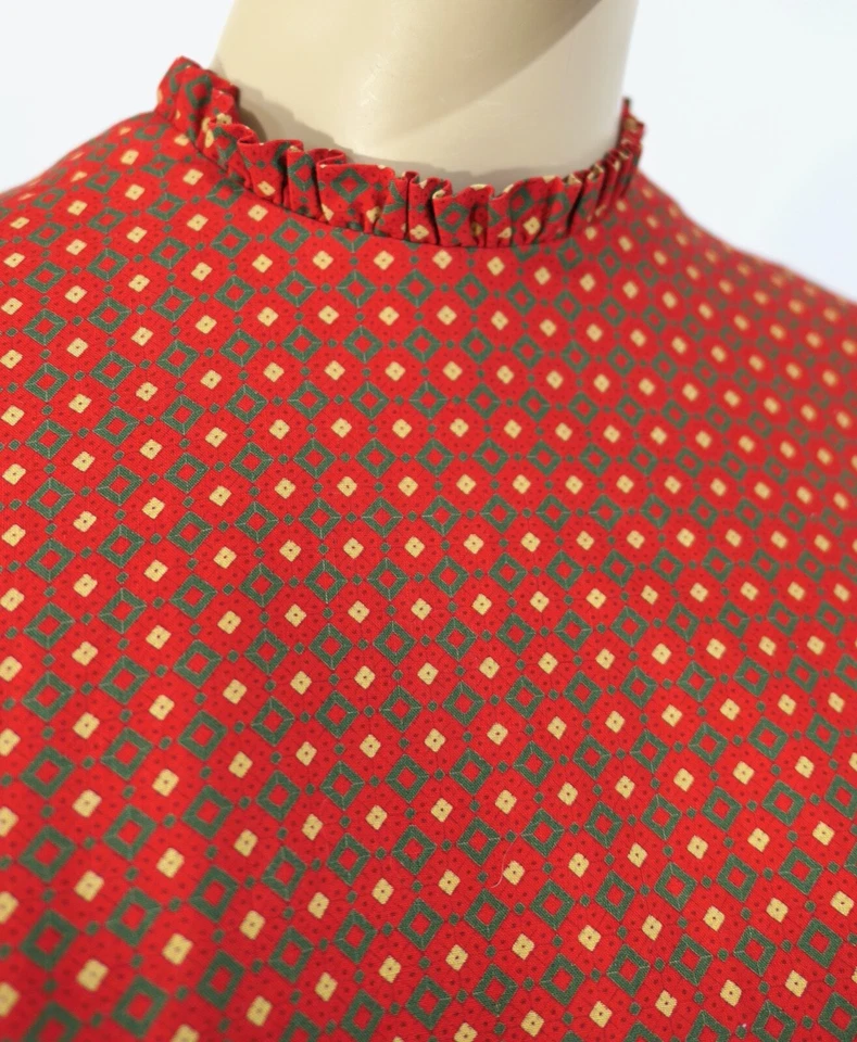 Maxi Vestido De Colección Años 60 Jeanne Darc Hippy Pradera Cottagecore Mod Rojo Algodón XS Foto 3 de 4