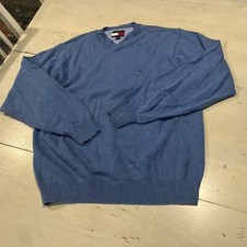 Vintage 90s Tommy Hilfiger Sweater Adult XL Embroidered Logo Blue Pullover