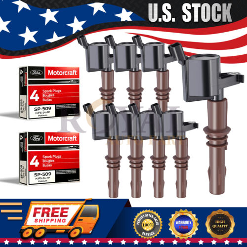 (8)  Ignition Coils Brown Boot & 8 Motorcraft SP509 Spark Plugs for Ford DG521 - Picture 1 of 8