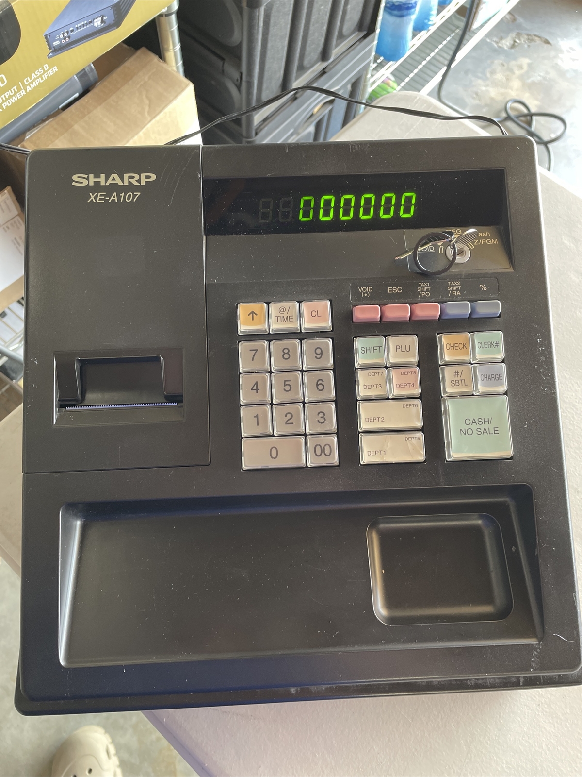 SHARP XEA107 ELECTRONIC CASH REGISTER W/LED DISPLAY POWER CORD & KEY