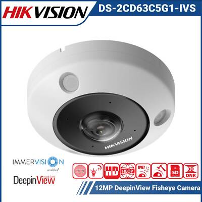 Hikvision 12MP PoE IP Fisheye Camera for Office Home Security 180° View Mic