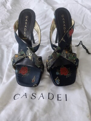 Casadei Woman's  Black Leather /Satin Stiletto Shoes New  wot/ Box Size 8