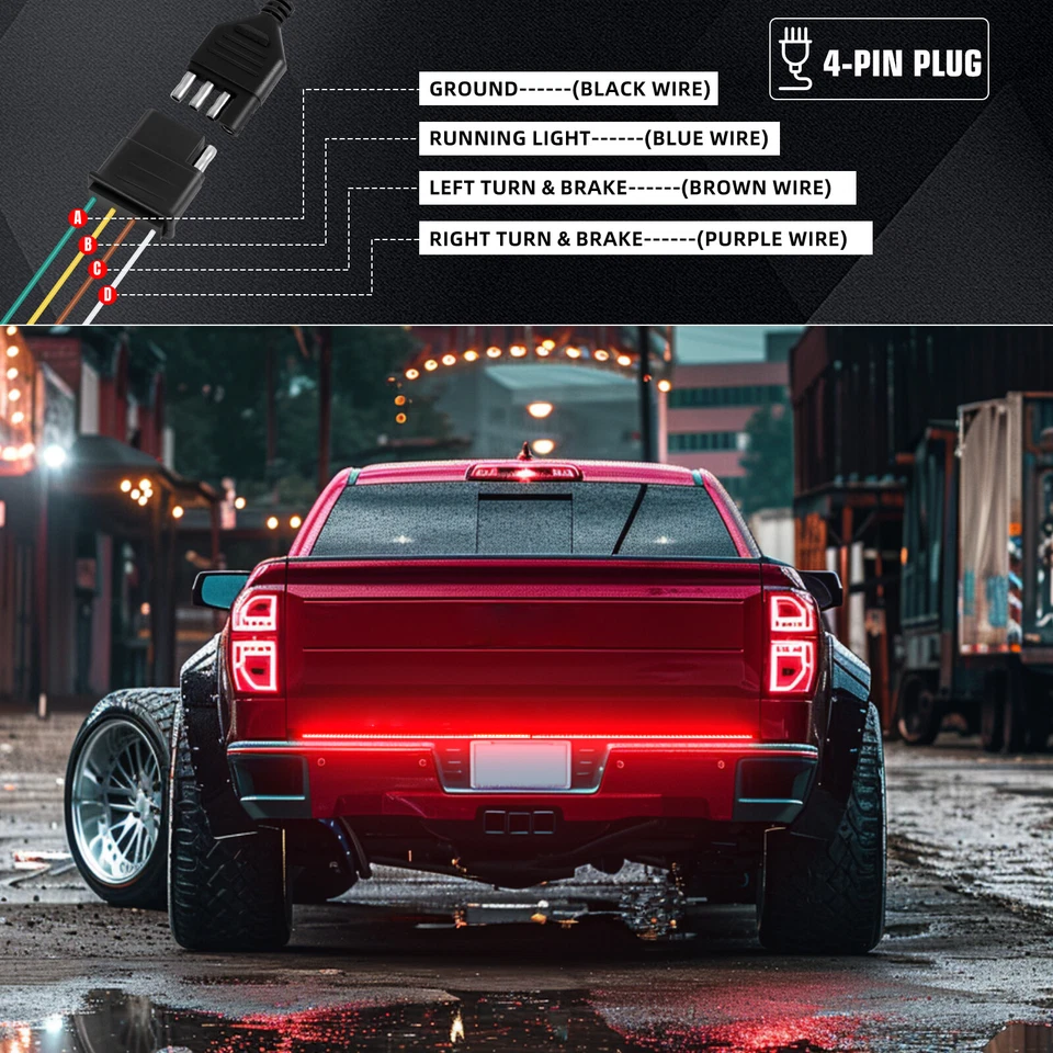 Светодиодная лента для заднего фонаря стоп-сигнала поворота для грузовика Chevrolet C/K 10 20 60 дюймов - Изображение 3 из 4