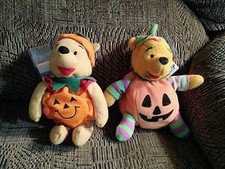 DISNEY HALLOWEEN MBBP SET OF 2 DIFFERENT PUMPKIN POOH BEAN BAG PLUSH MWT RARE