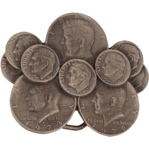 John F Kennedy Half Dollar Jfk Coin Western Faux 1980s NOS Vintage Belt Buckle - Afbeelding 1 van 5