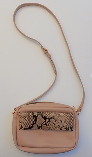Light Pink & Snakeskin Pattern Adjustable Crossbody Handbag W/Gold Tone Fixtures