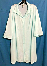VANITY FAIR Silky Nylon w/Satin COLORATURA Button-Up ROBE NIGHTGOWN Blue Mist L