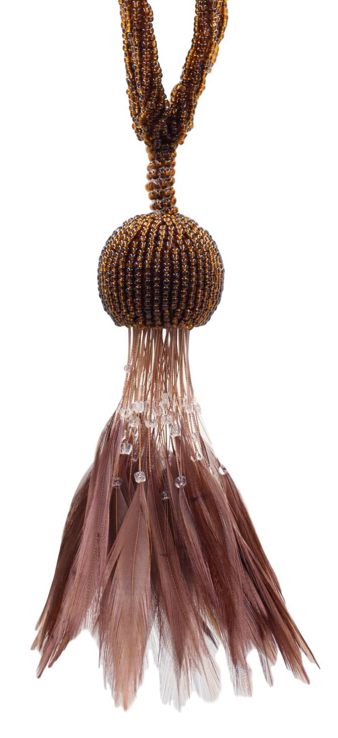 Beaded Tassel Tiebacks, Style# TBBDFEATH5, Color# D2 - Mocha Brown [Set of 4]