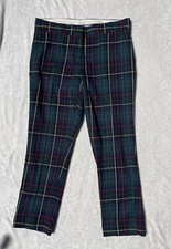 Tommy Hilfiger Women's Green Tartan/Plaid Skinny Stretch Crop Trouser Pants Sz 8
