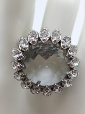 Crystal Rhinestone Fashion Stretch Ring Silver Tone