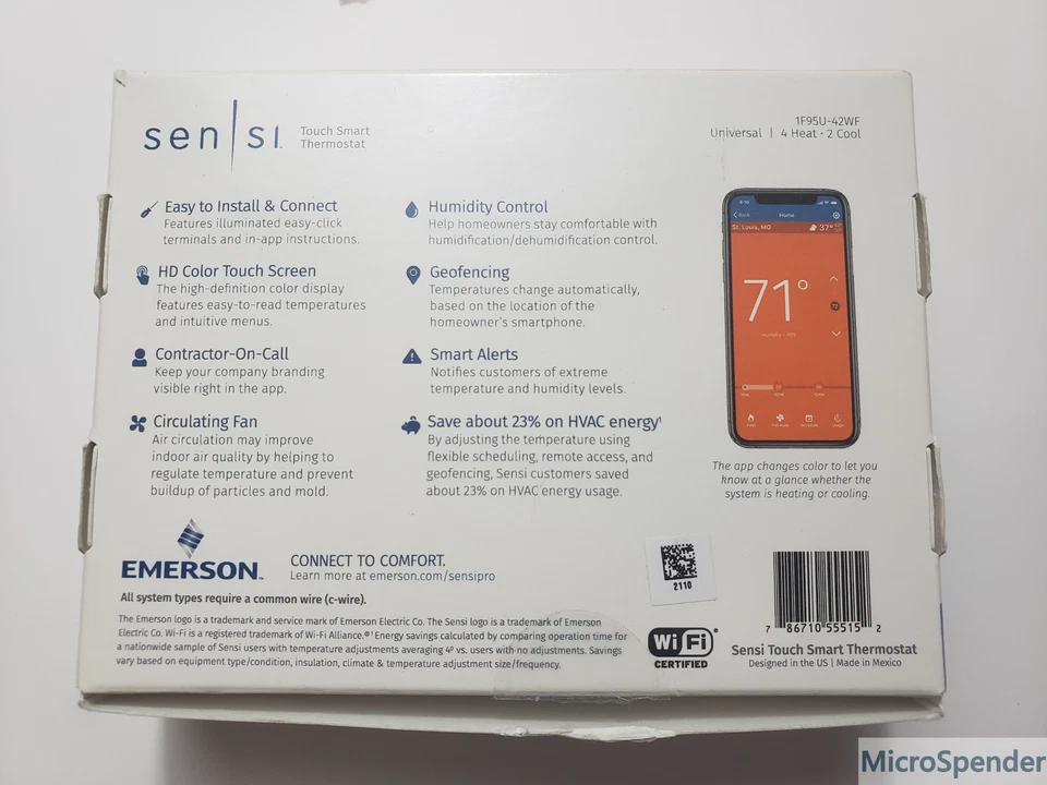 Emerson Sensi Touch Wi-Fi Programmable Thermostat 4H/2C - 1F95U-42WF - Image 2 of 3